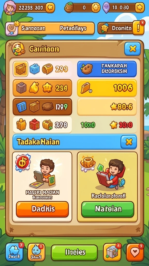Tampilan layar utama dengan berbagai pilihan permainan.